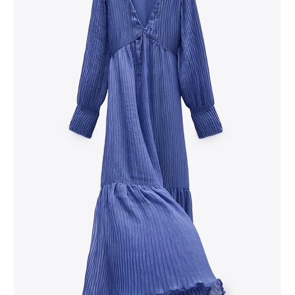 Zara Blue Pleated Maxi Dress - Picture 4 of 5
